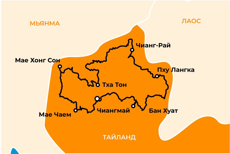 Карта мотопутешествия по Тайланду на мотоцикле с рус мото тревел